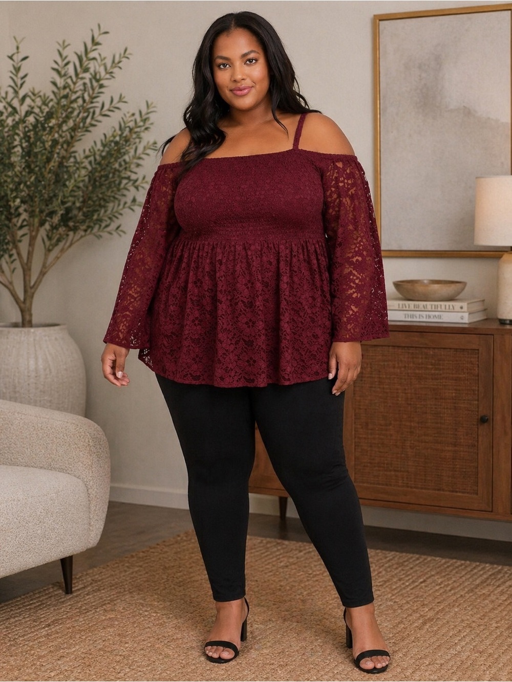 Torrid Babydoll Blouse Women’s Plus Size 5 Cold Shoulder Tank Top Lace Plum 5X
